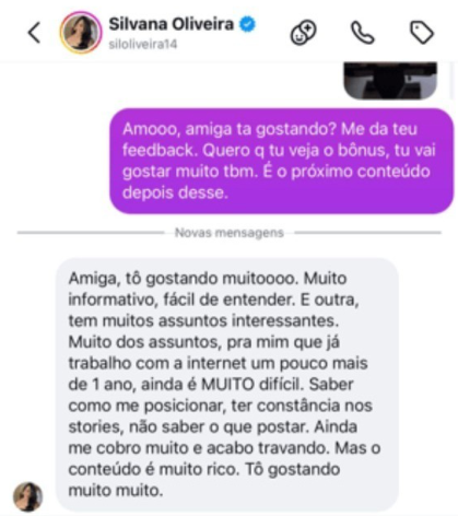 Mensagem de Silvana sobre clareza do conteúdo e dificuldade de manter constância