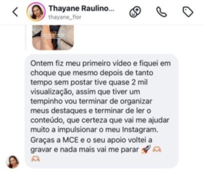 Mensagem de Thayane sobre voltar a gravar e alcançar quase duas mil visualizações